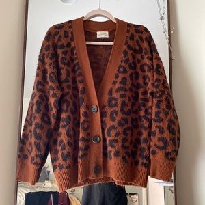 Animal print open front sweater